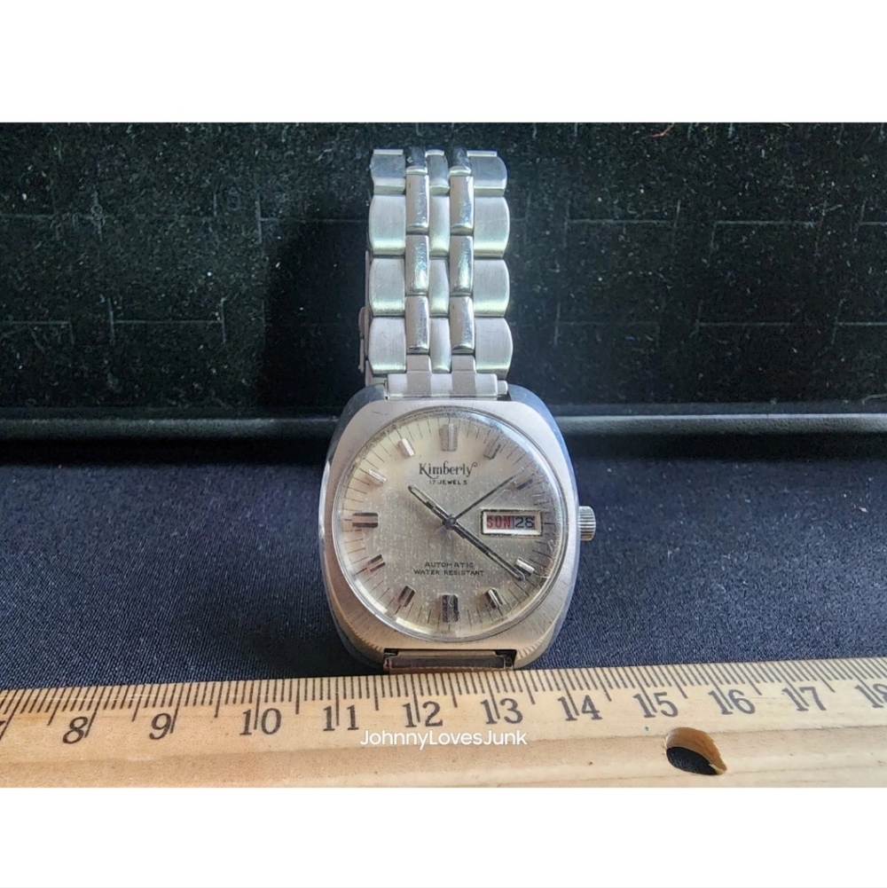 Vintage Kimberly 17 Jewel Automatic Men's Watch Day/Date Runs Works Keeps Time